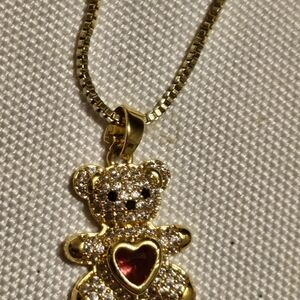 Gold and Red Teddy Bear Pendant Necklace